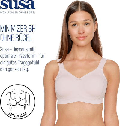 SUSA BH ohne Bügel I Minimizer BH mit seitlich am Cup angebrachter Spitze I Bügelloser BH mit breite