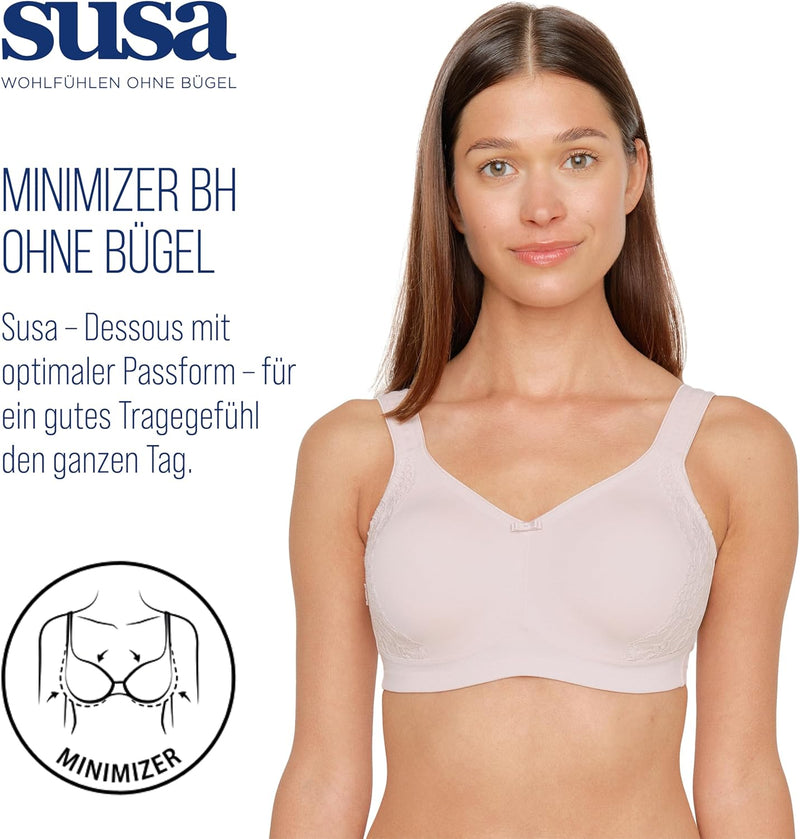 SUSA BH ohne Bügel I Minimizer BH mit seitlich am Cup angebrachter Spitze I Bügelloser BH mit breite