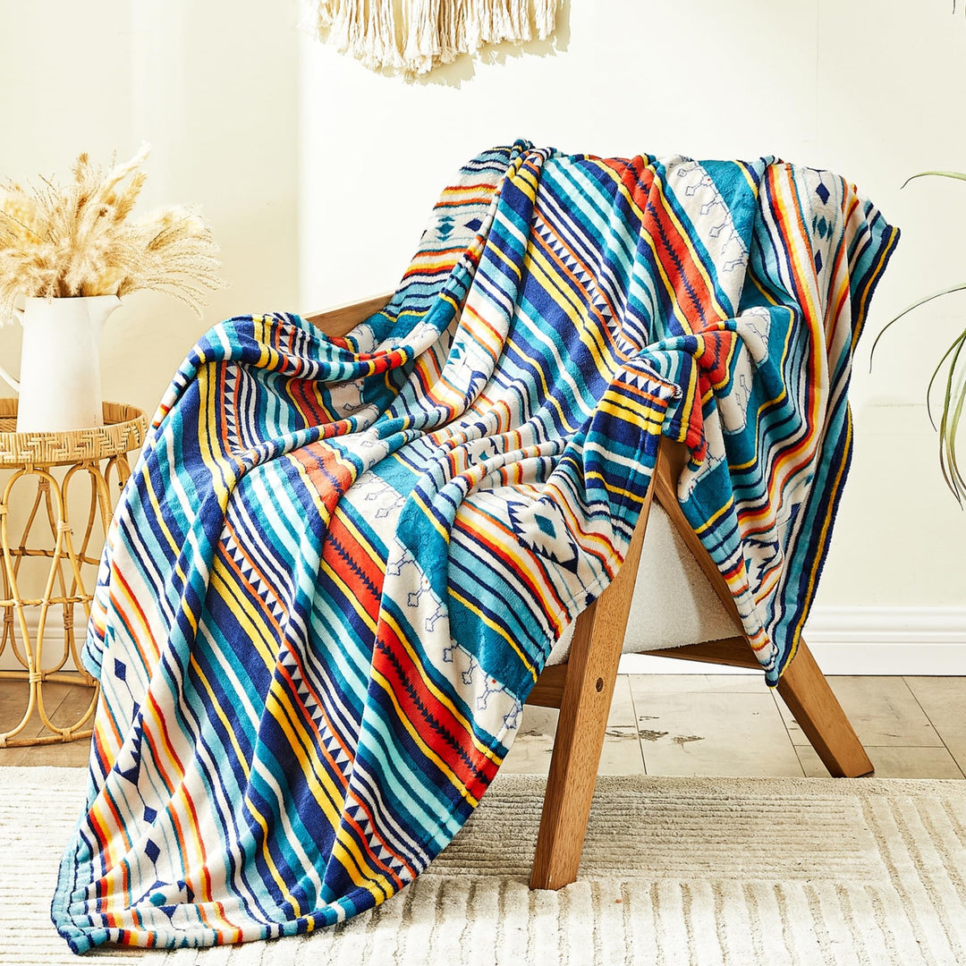 Qucover Kuscheldecke 200x200, Wohndecke Boho Decke Buntes Streifenmuster, Couchdecke Weich Warm Woll