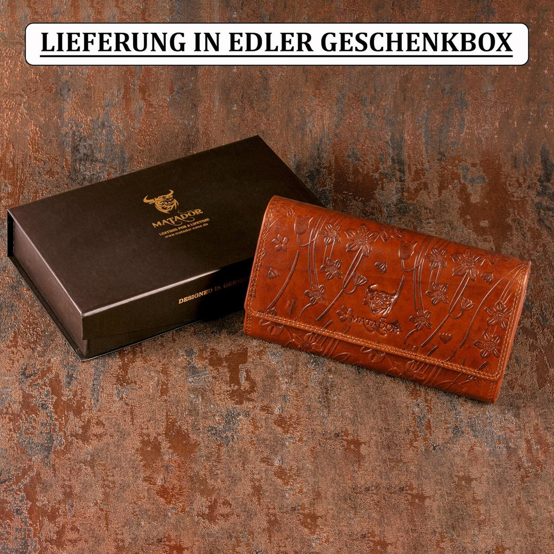 MATADOR XL Karten Portemonnaie Geldbeutel Damen Leder Gross #Budapest mit edler Geschenk Box, Portmo