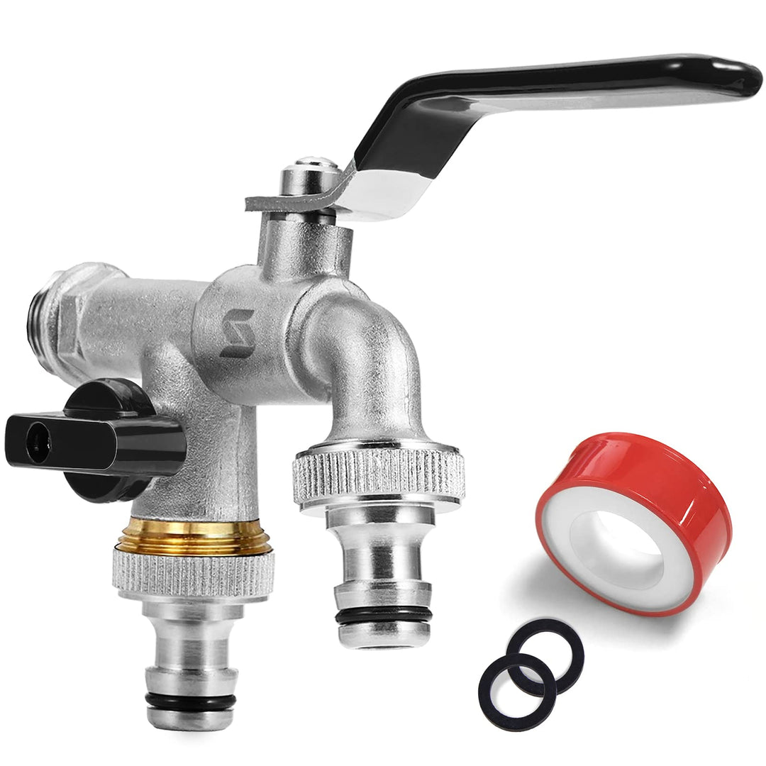 SPGOOD Garten Wasserhahn,Doppel Auslaufhahn 3/4 Zoll,aus Messing Rost-und Frostsicher,mit 2X 3/4 Zol