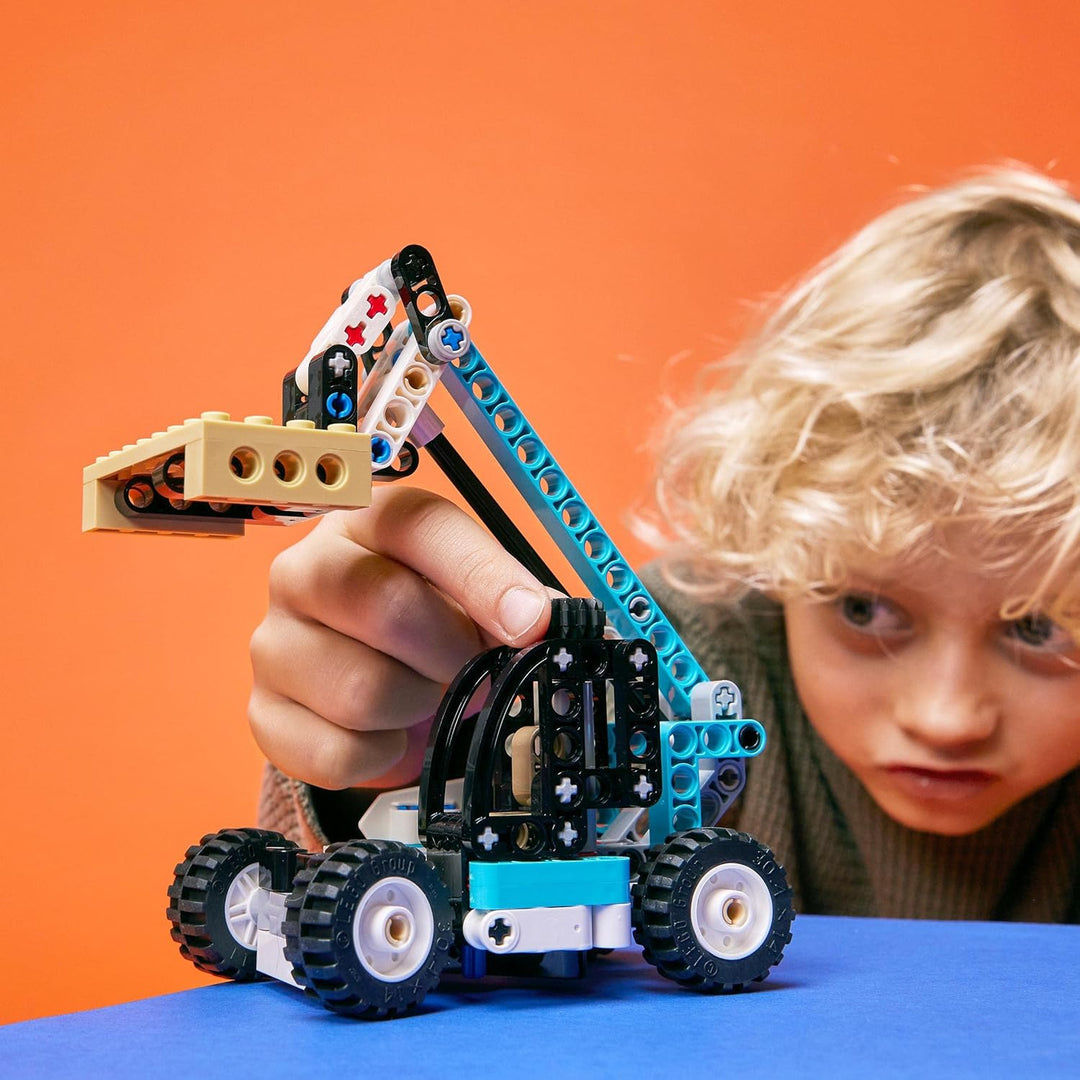 LEGO 42133 Technic 2-in-1 Teleskoplader Gabelstapler und Abschleppwagen Spielzeug, Baufahrzeug für J