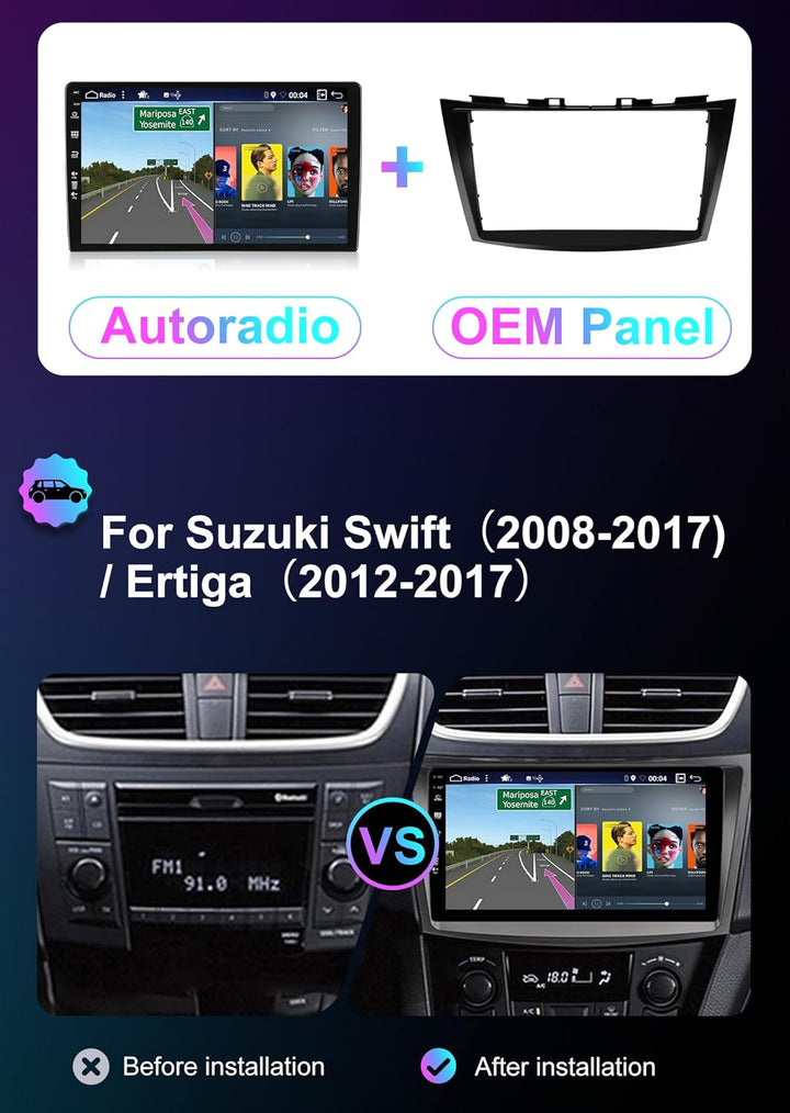9 Zoll Android 14 Autoradio mit Navi Für Suzuki Swift/Ertiga 2008-2017 | Octa Core | 6GB 128GB | Ein