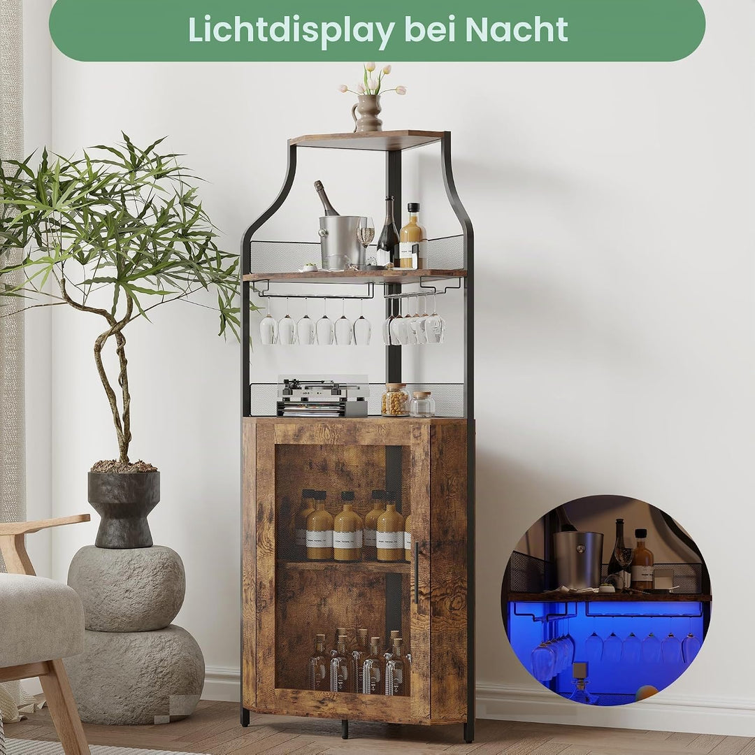 Eck-Weinregal, 5 Etagen Weinregal Freistehender mit Glashalter and Weinaufbewahrung, industrielles W