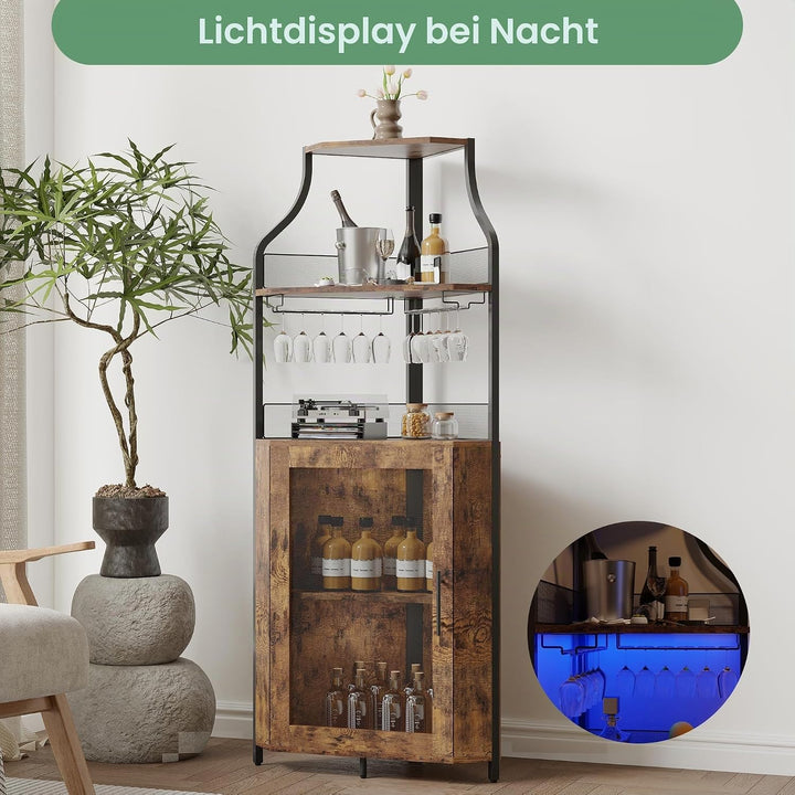 Eck-Weinregal, 5 Etagen Weinregal Freistehender mit Glashalter and Weinaufbewahrung, industrielles W
