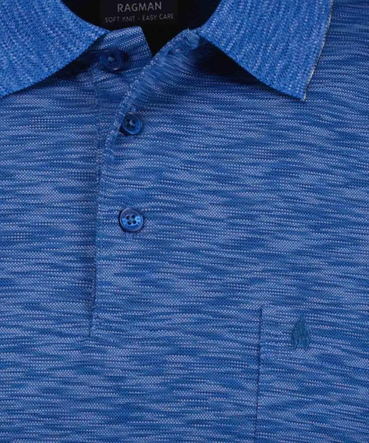 RAGMAN Herren Softknit-Polo mit Flamm-Optik M Blau-718, M Blau-718
