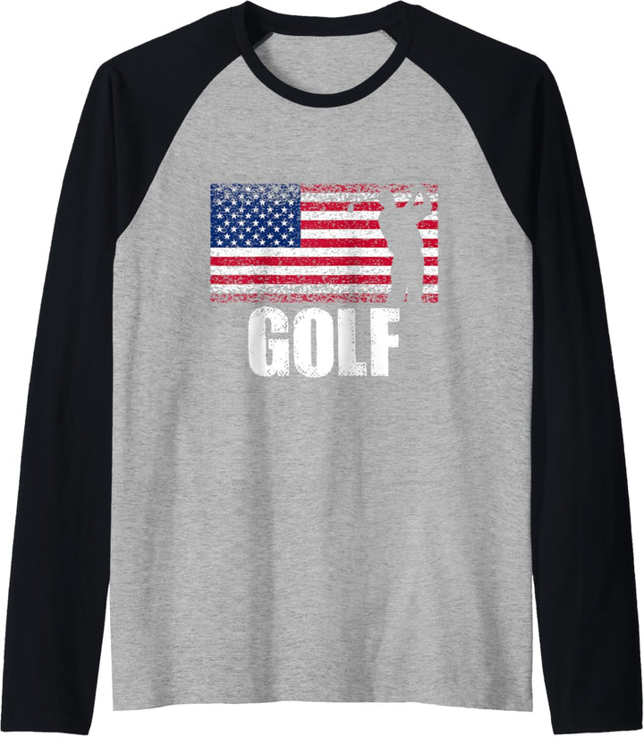 Golfsport, Retro amerikanische Flagge, USA Amerika Golfer Raglan