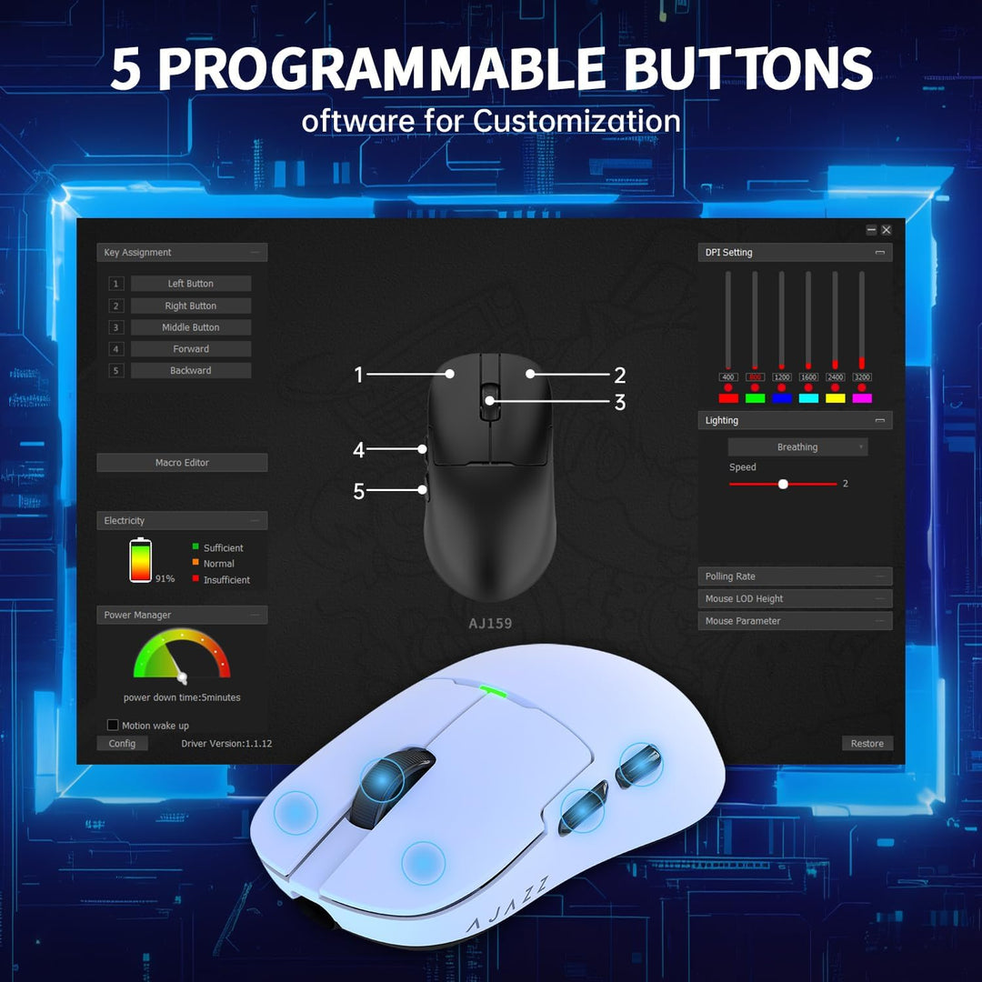 AJAZZ AJ159P Superlight Kabellose Gaming-Maus mit Magnetischer Ladestation, Ultraleicht 56g, Pixart