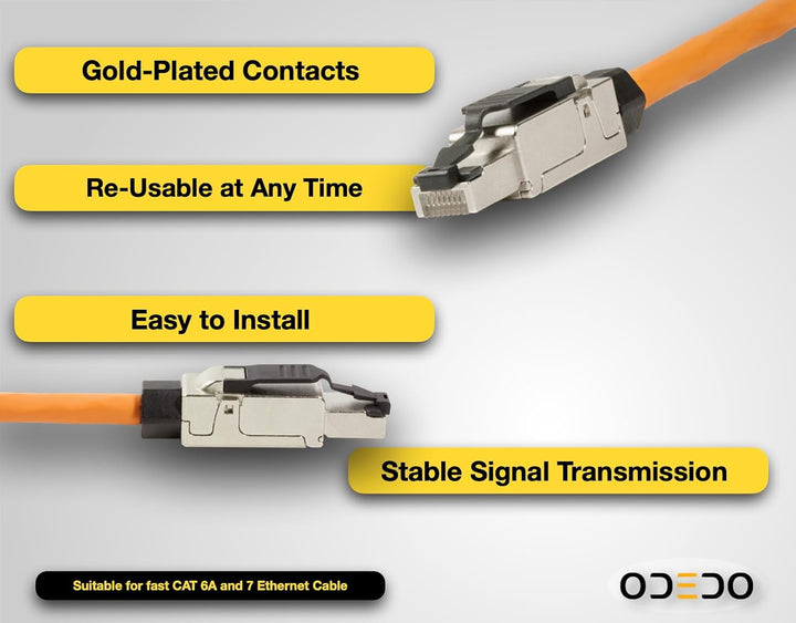 odedo 8X CAT 6A & 7 RJ45 Crimp Stecker Netzwerkstecker feldkonfektionierbar bis 10 Gigabit für Verle