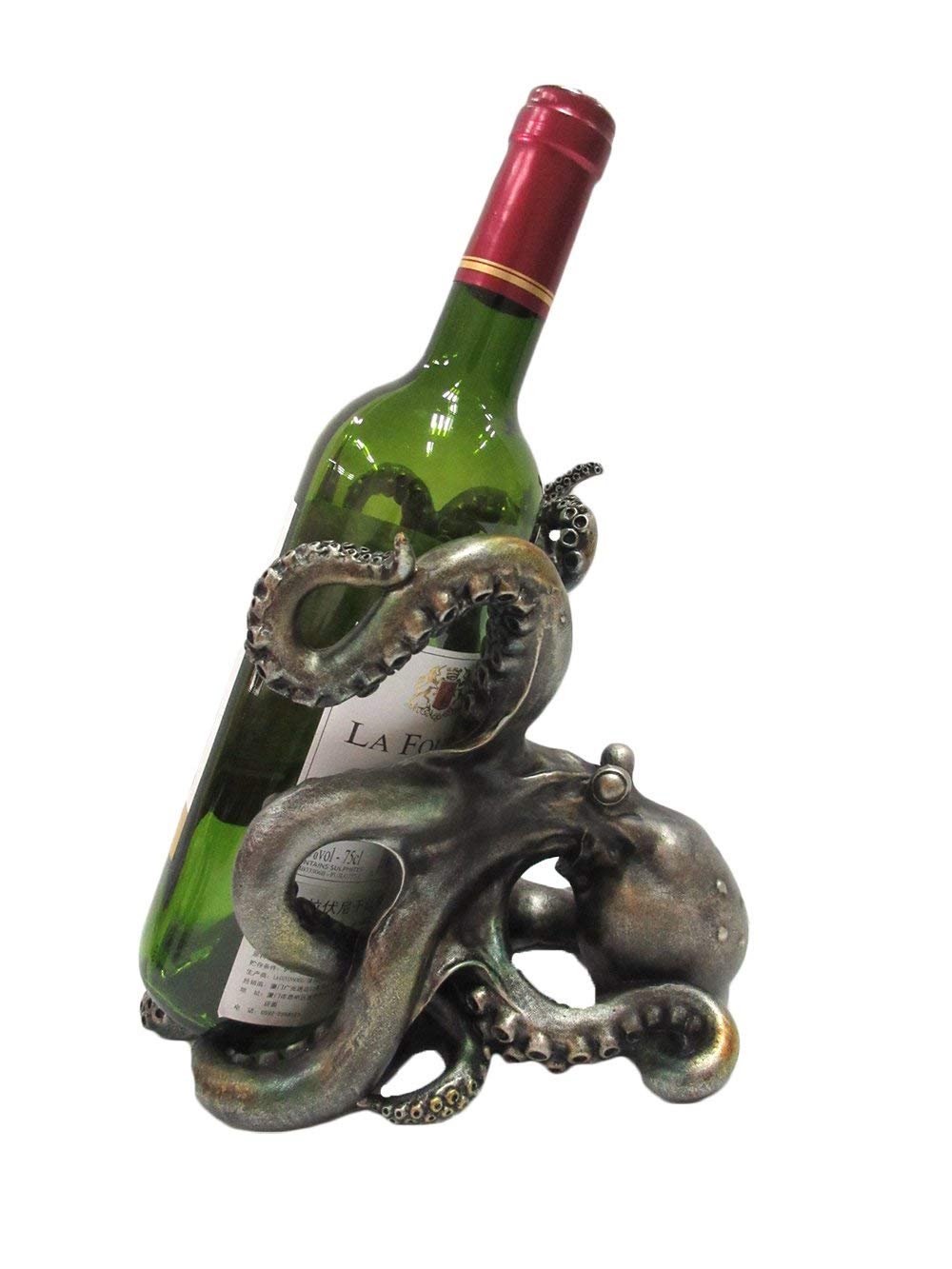 Rustikal Silber Octopus Wein Halter 19,1 cm hoch Tischplatte Bar Zähler Deko Skulptur