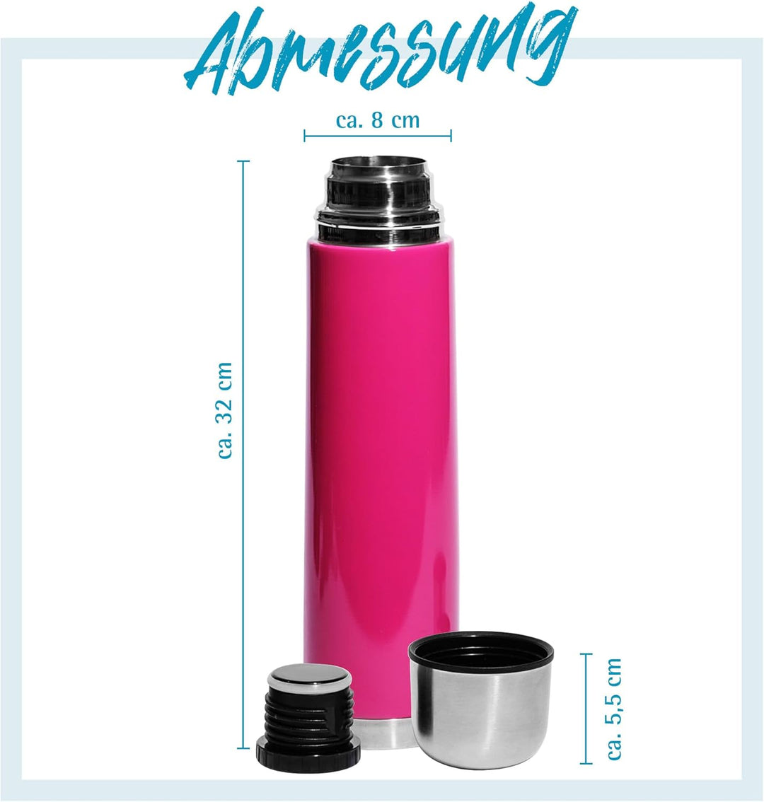 GRÄWE Thermosflasche,1 Liter Edelstahl Trinkflasche, Thermoskanne, Isolierflasche für unterwegs mit