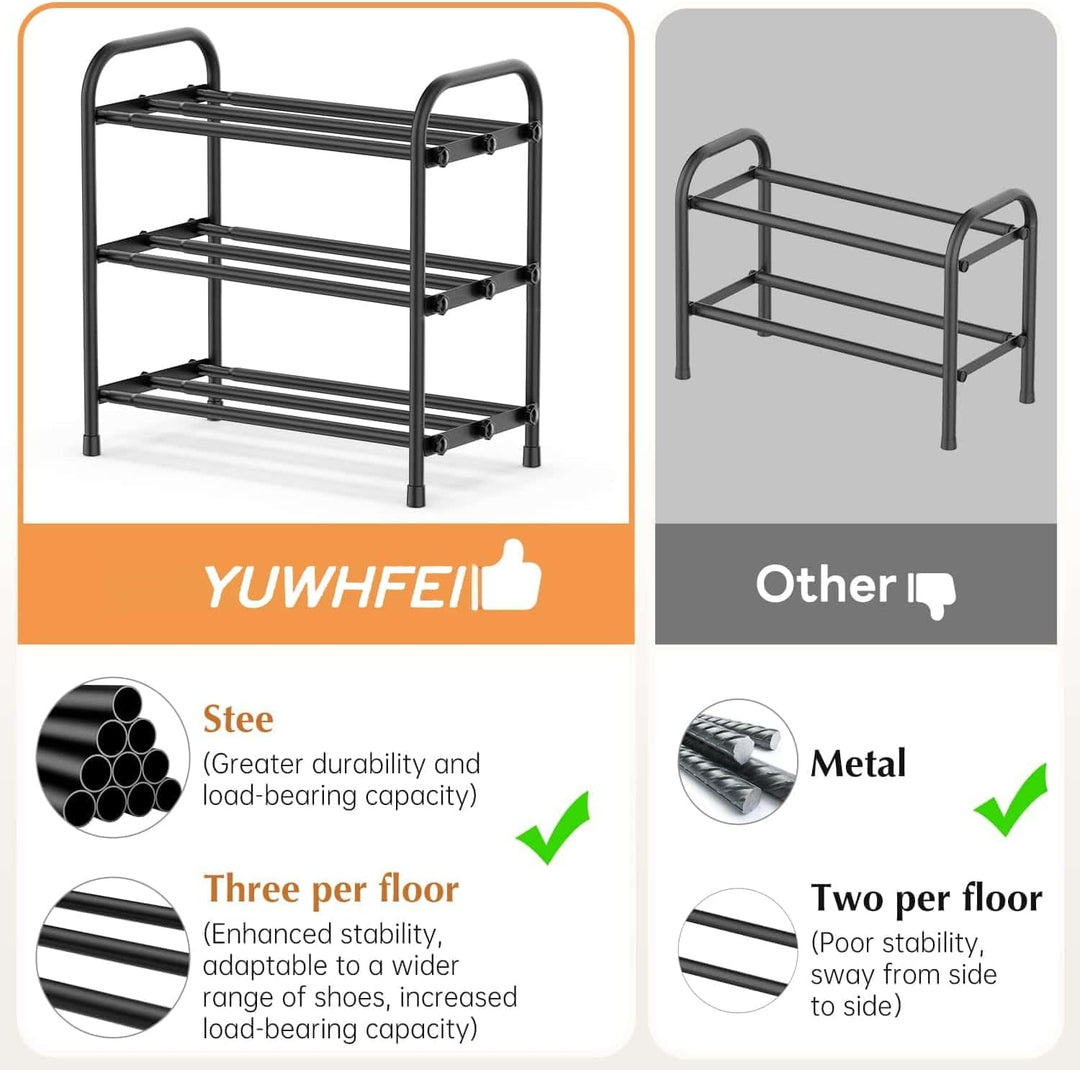 YUWHFEI Schuhregal Platzsparend, 3 Ebenen Shoe Rack Metall, Ausziehbar Schuhablage 45 to 80cm, Klein