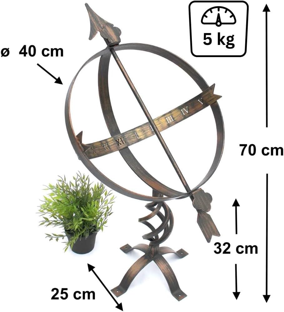 DanDiBo Sonnenuhr Garten Gross Metall Patina Schmiedeeisen Deko Wetterfest 70 cm Gartenuhr Uhr