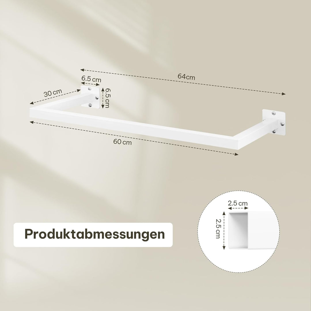 Kleiderstange Wandmontage, Garderobe Rohr industrial, für Flur Küche Wohnzimmer Badezimmer, 64 cm, W