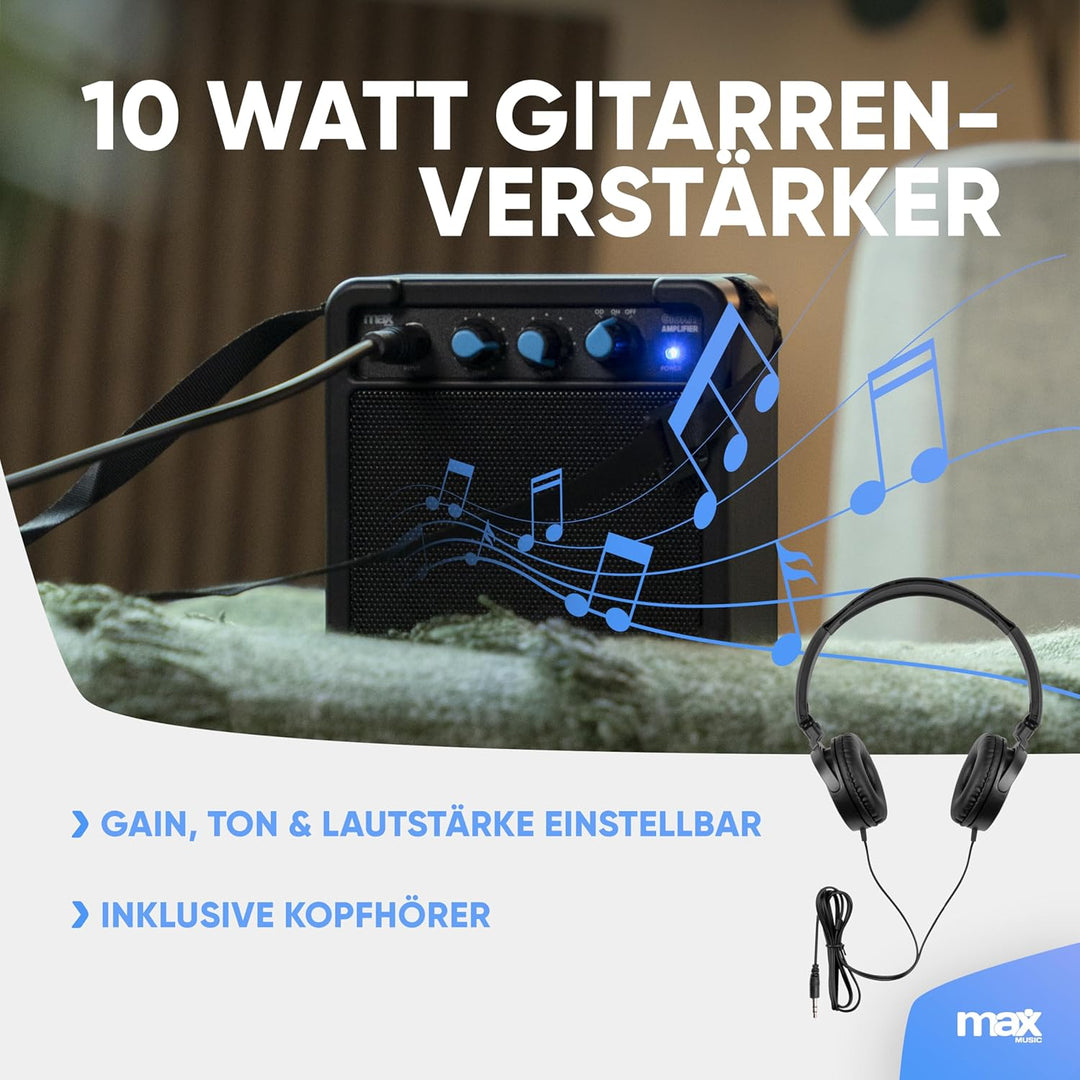 Max GigKit Junior 1/4 - Kinder E Gitarre Set, E Guitar, Elektrogitarre mit Verstärker 10 Watt, Tasch