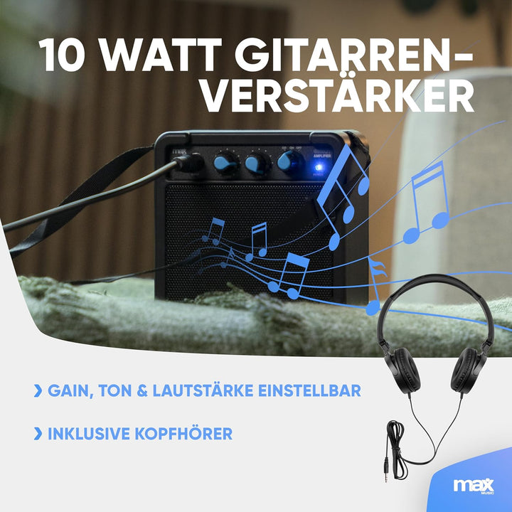 Max GigKit Junior 1/4 - Kinder E Gitarre Set, E Guitar, Elektrogitarre mit Verstärker 10 Watt, Tasch