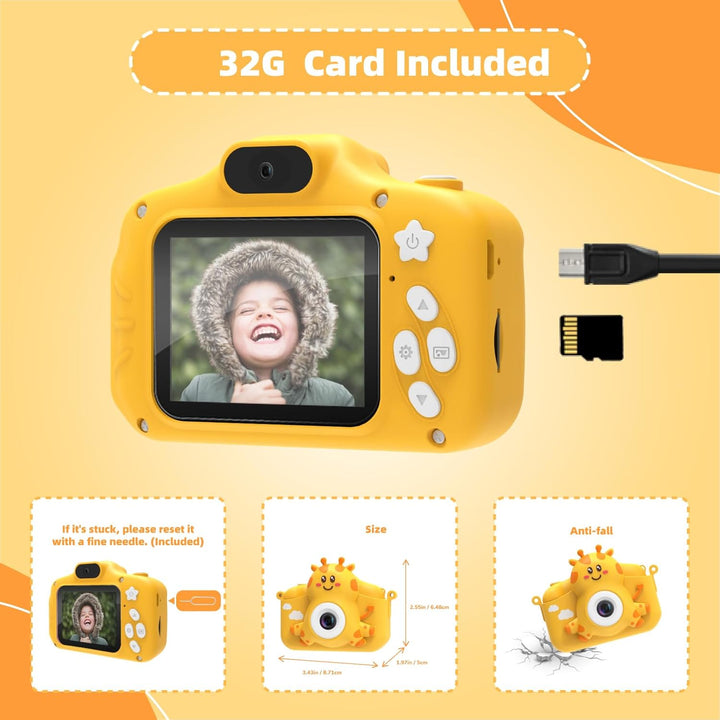 TIATUA Kinderkamera, 1080P Kamera Kinder mit 2.0”-Bildschirm & 32GB SD-Karte, Selfie Digitalkamera &