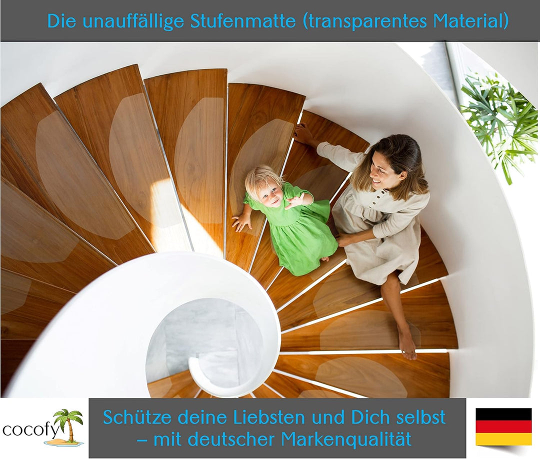cocofy Stufenmatten innen transparent 16x XXL (65x25 cm), Treppen Rutschschutz antirutsch Treppenstu