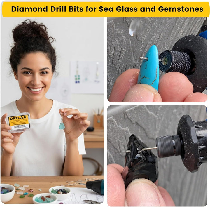 Drilax 2mm Diamantbohrer Set – Diamantbeschichtete Mikro Bohrer für Schmuck, Glas, Muscheln, Edelste
