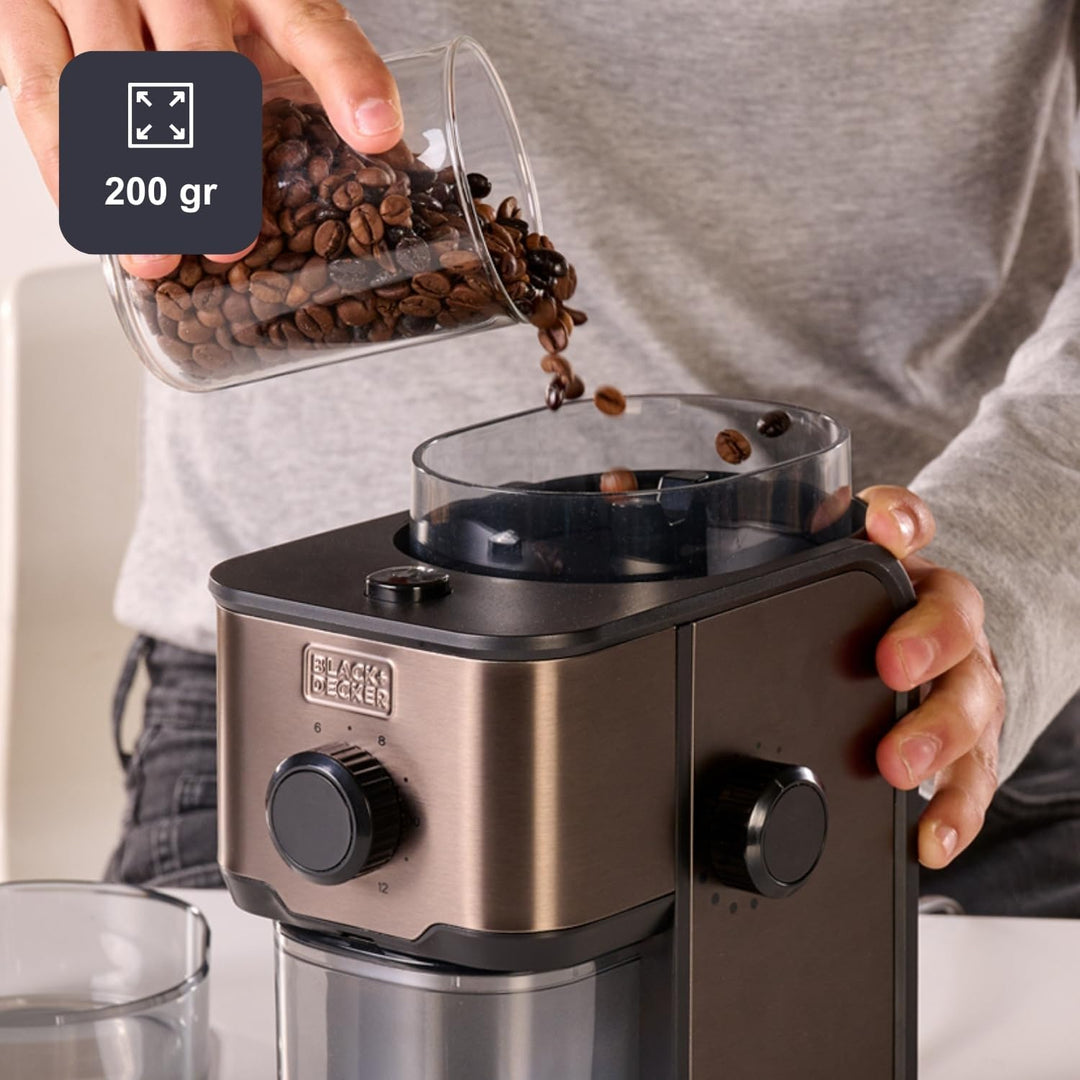 Black+Decker - Kaffeemühle BXCG151E | 150W Leistung | 14 Mahlgrade | 200g Behälter | Edelstahl-Anti-