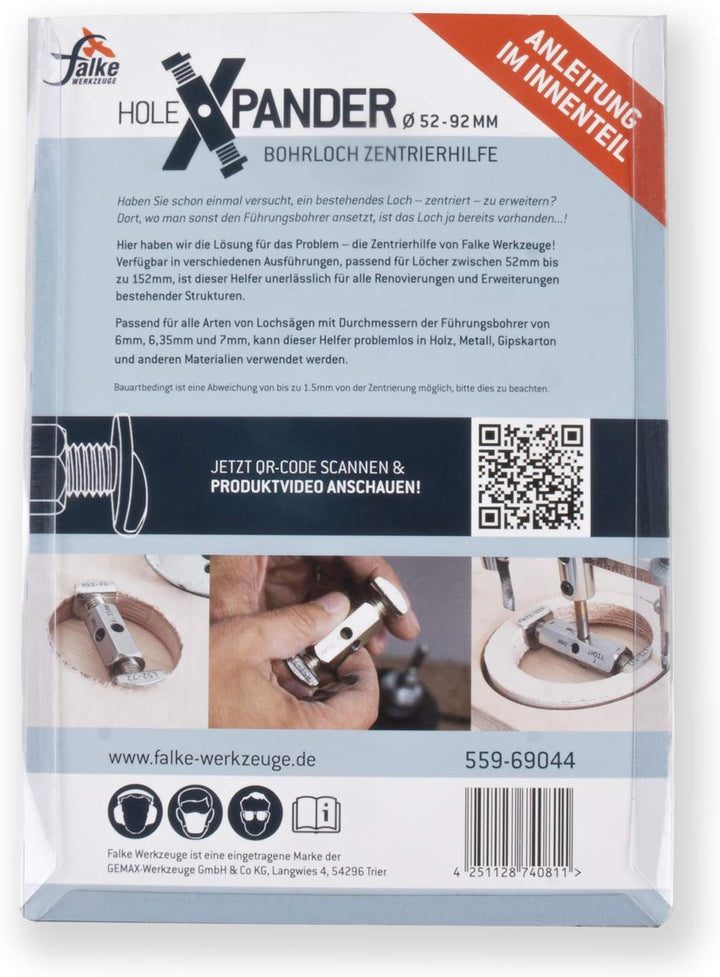 Falke Hole Xpander - Bohrloch-Zentrierhilfe - bestehendes Bohrloch vergrössern (Ø52-92mm), Ø52-92mm