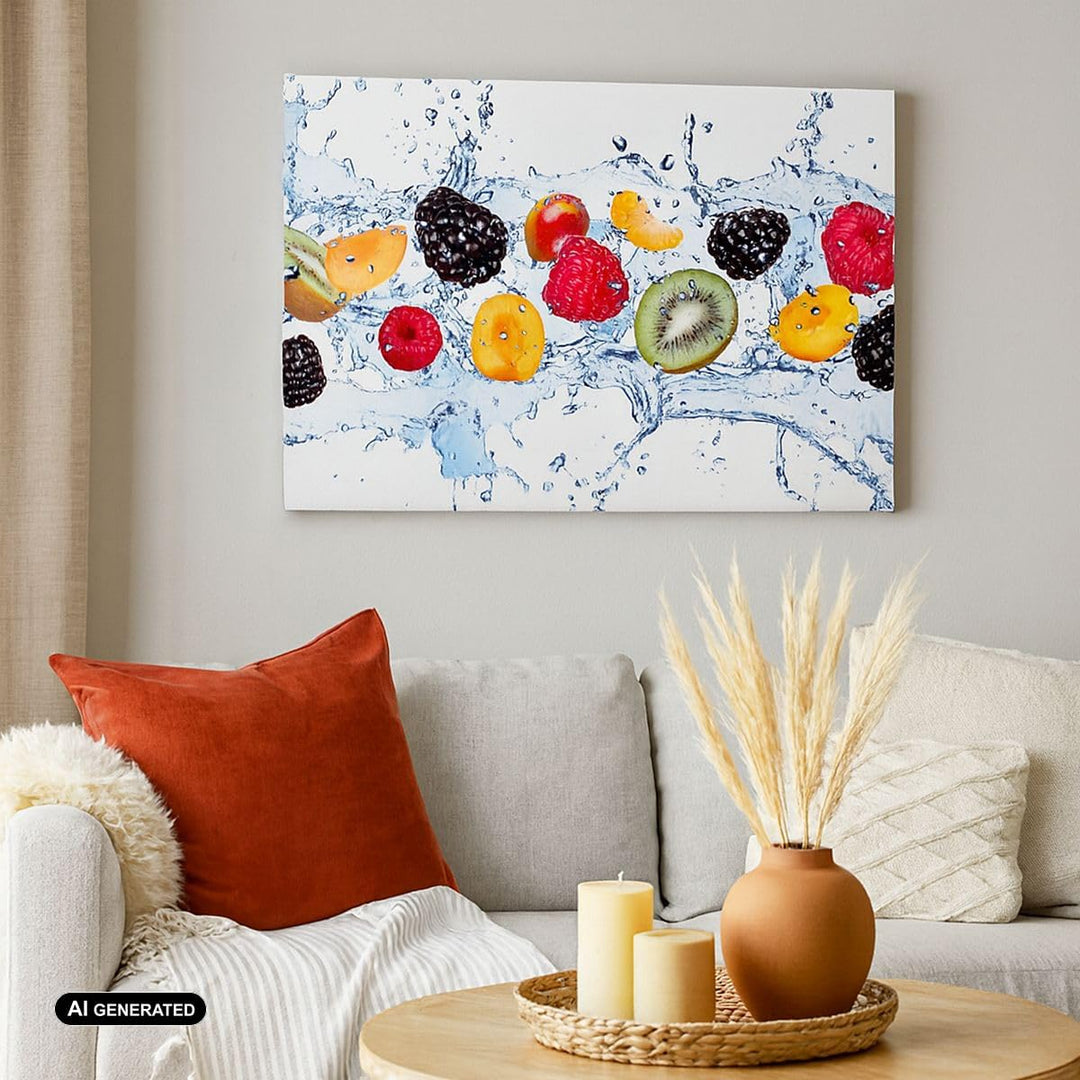 Bilder auf Leinwand 100x70cm Leinwandbild Wasser Früchte frisch Essen Gross Wanddeko Bild Schlafzimm