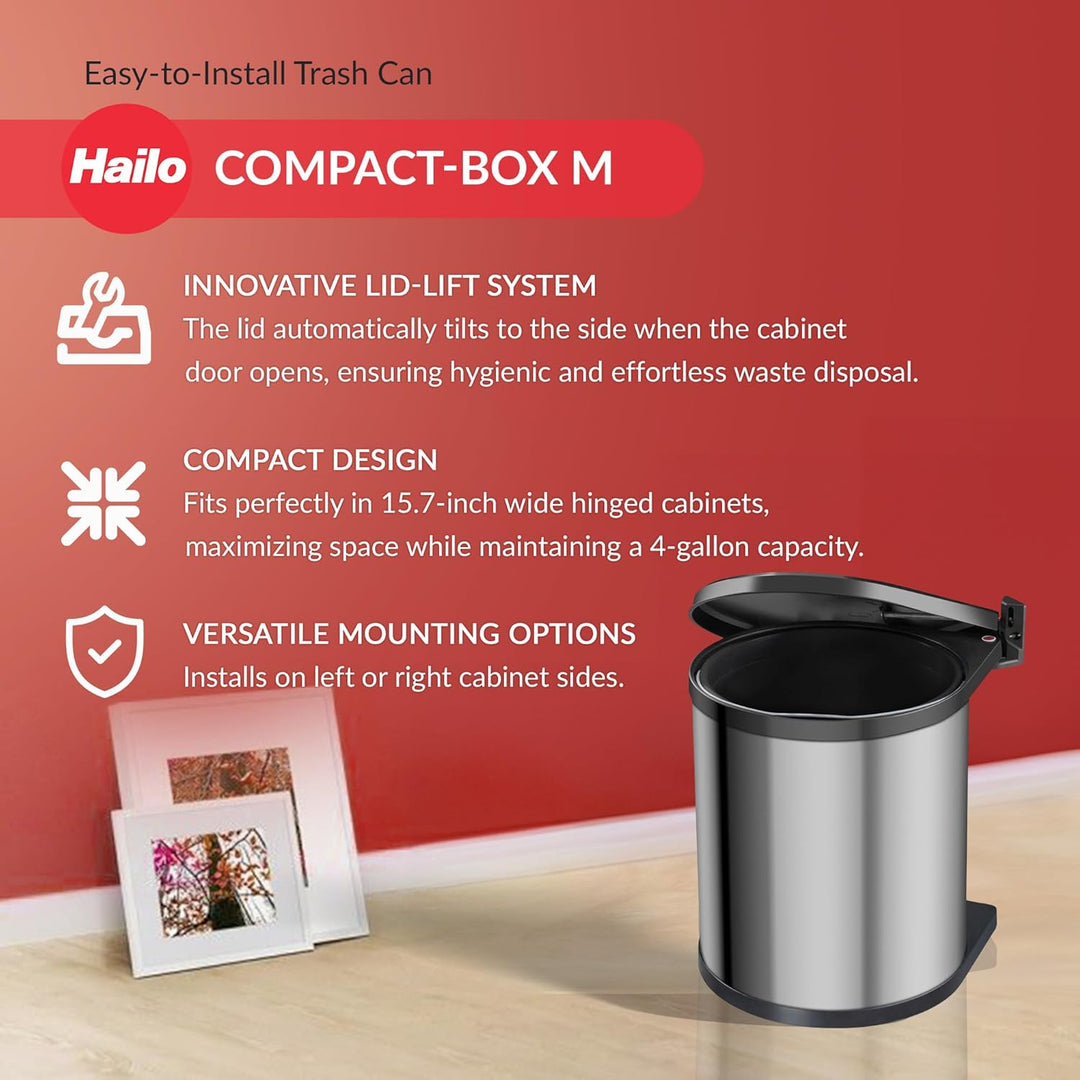 Hailo CompactBox M Abfallsammler - Einbau Swing Mülleimer aus Edelstahl für Küche und Bad - 15 Liter
