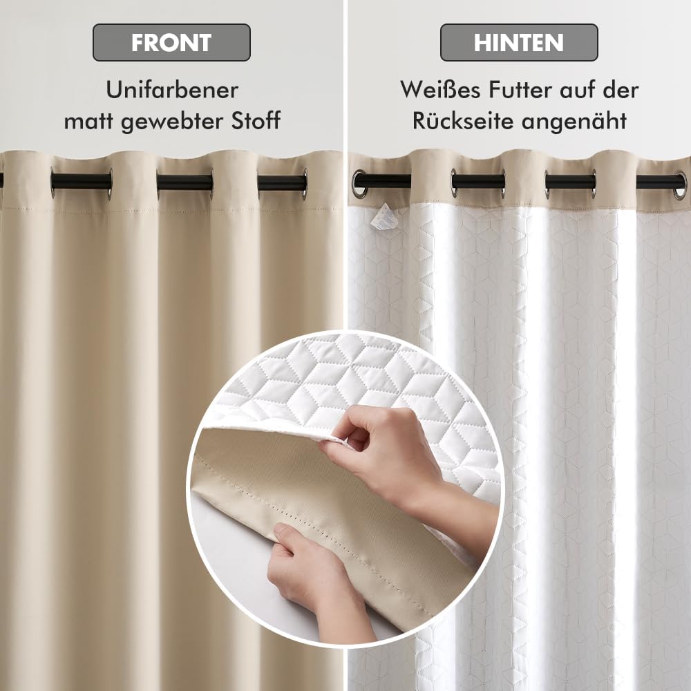 MIULEE Thermovorhang Kälteschutz mit Gestepptem Futter, Beige Doppellagige Thermo Vorhang Gegen Kält