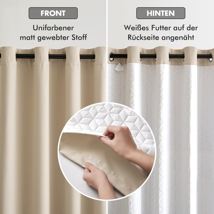 MIULEE Thermovorhang Kälteschutz mit Gestepptem Futter, Beige Doppellagige Thermo Vorhang Gegen Kält