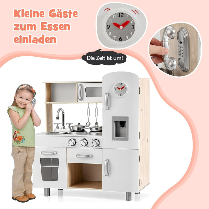 DREAMADE Kinderküche mit Licht und Sound, Kinder Spielzeugküche mit Spüle Herd Mikrowelle Kühlschran