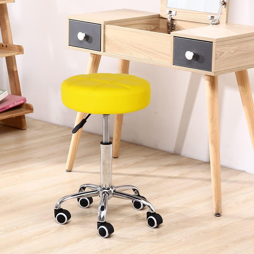 KKTONER Rollhocker Barhocker Bürohocker Arbeitshocker höhenverstellbar drehbar aus Kunstleder Gelb,