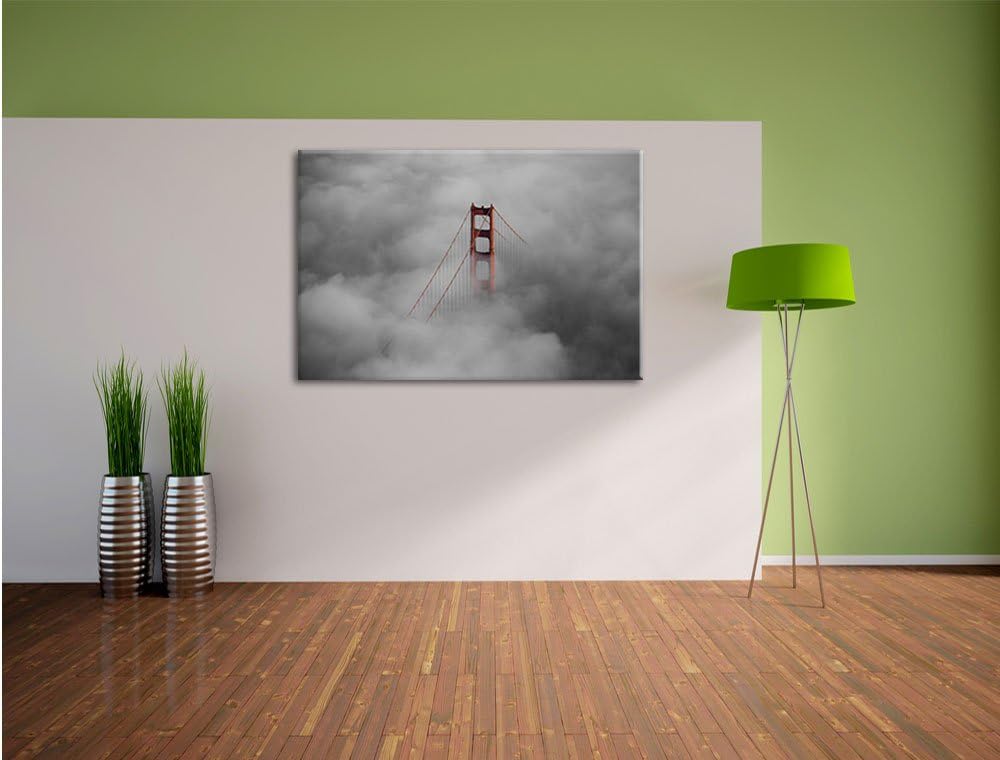 Pixxprint Golden Gate Bridge über Den Wolken B&W Detail, Format: 100x70 auf Leinwand, XXL riesige Bi