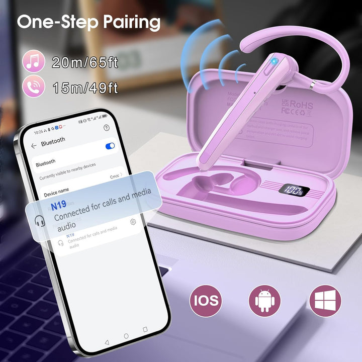 V5.3 Bluetooth Headset, Headset Kabellos Freisprech mit ENC Dual Geräuschunterdrückung Mic, 120 Std