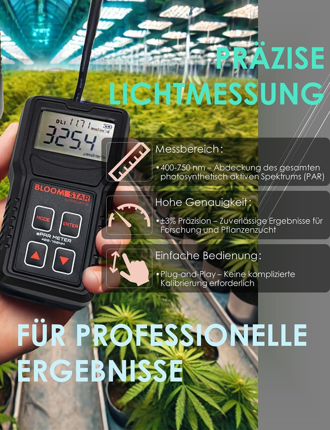 by Crescience ePAR-Meter Quantum-Sensor für Belichtungsmessung, 400-750nm, Präzise Messung der photo