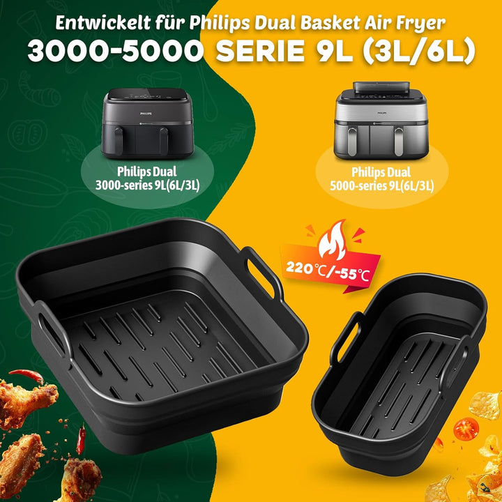 Heissluftfritteuse Zubehör für Philips Airfryer Dual Basket 3000-5000 serie 9L (6L/3L), 15 Stück Sil