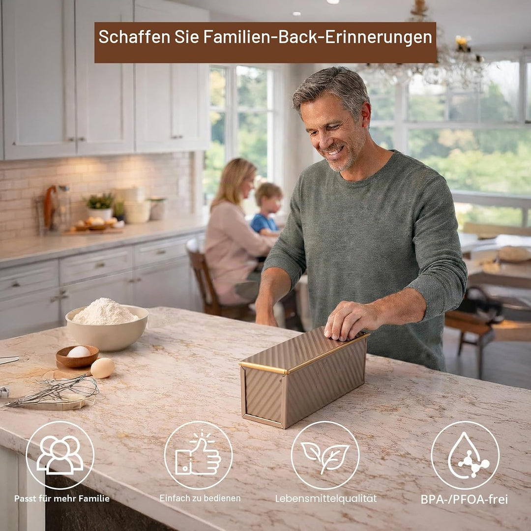 2 Grösse Brotbackform mit Deckel Toastbrot, 32×12×11 cm und 20×12×10 cm Antihaft Toastkasten, 450g u