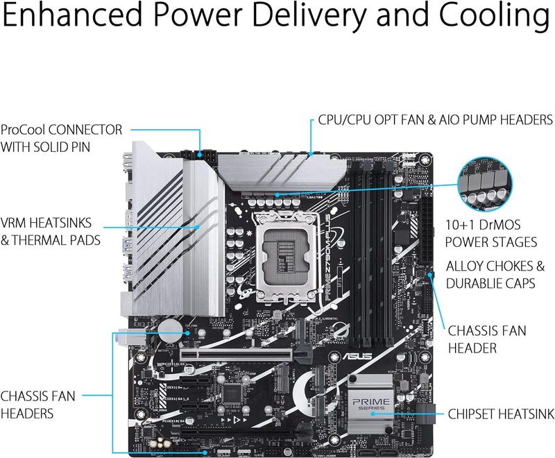 ASUS PRIME Z790M-PLUS Gaming Mainboard (Intel LGA 1700 (mATX, PCIe 5.0, DDR5 Speicher, 3x M.2, Aura