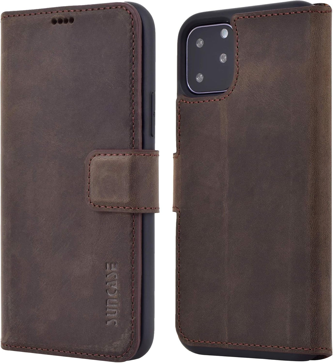 Suncase Book-Style Hülle kompatibel mit iPhone 11 (6.1 Zoll) Leder Tasche (Slim-Fit) Lederhülle Hand