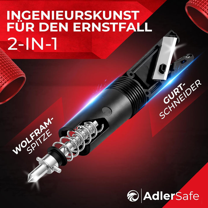 Notfallhammer Auto mit Gurtschneider - Nothammer - Federkörner Glasbrecher zum Lebenretten - Rettung