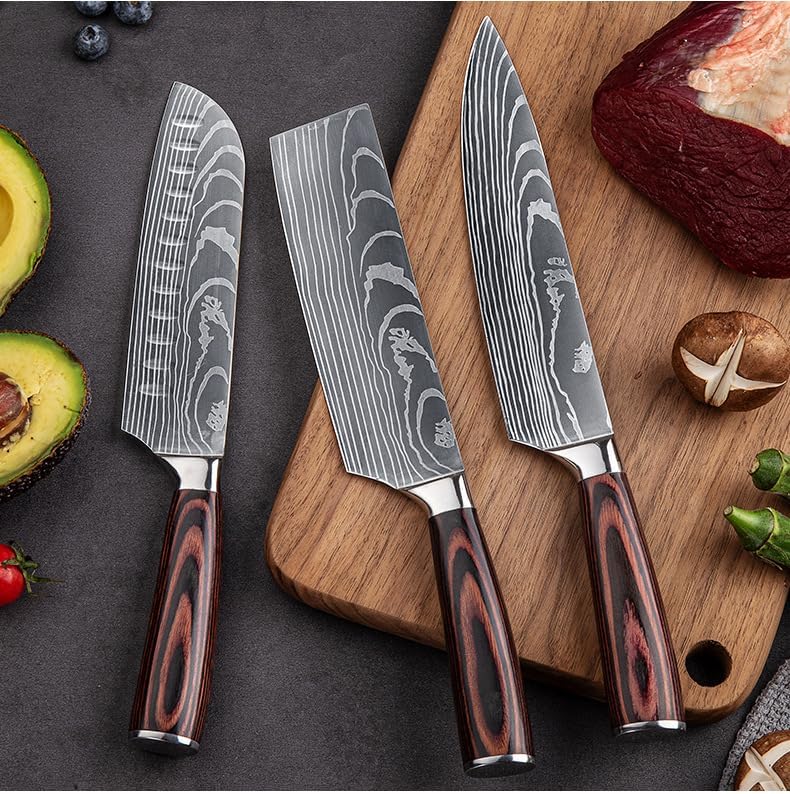 Kitory Santokumesser Kochmesser Klingenlänge 17 cm, Scharfer Santoku Messer Küchenmesser Ergonomisch