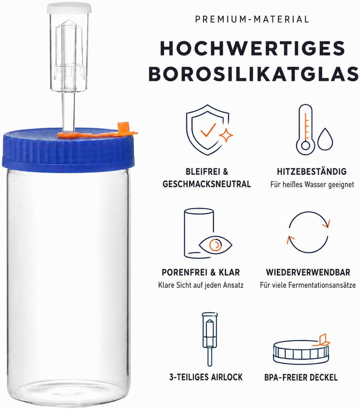 Fermentierglas 1,5L Fermentierset aus Borosilikatglas mit Gewicht für Sauerkraut, Hot Sauce, Met, Ci
