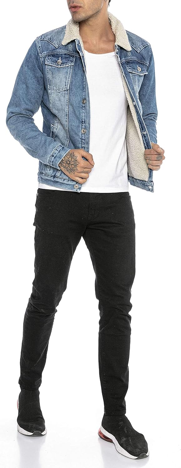 Redbridge Jeansjacke für Herren Jacke Denim Gefüttert Winter Herbst Übergangszeit, Blau