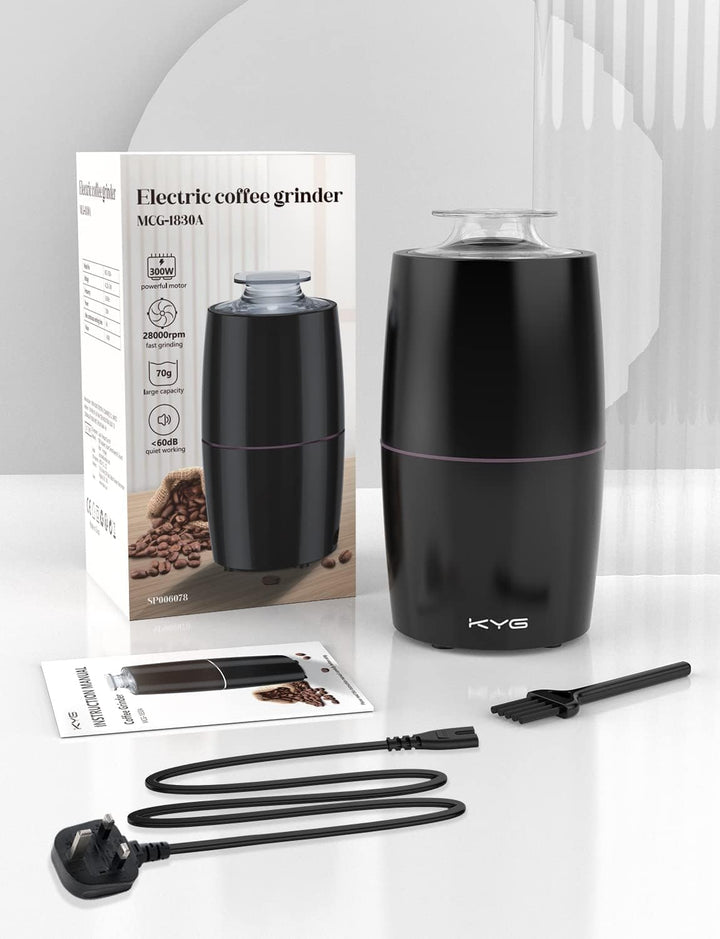 KYG Kaffeemühle Elektrisch 300W Motor 70g Fassungsvermögen Elektrische Propellermühlen Sicherheitssc