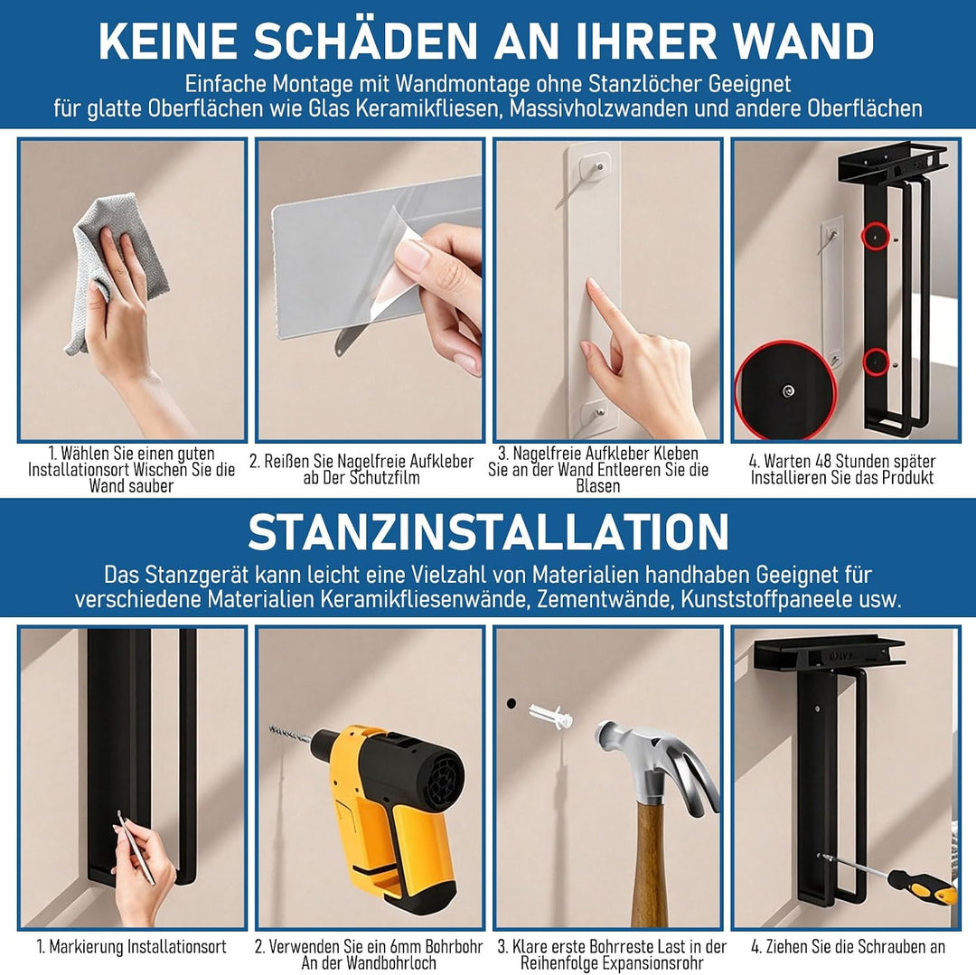 Handtuchregal Badezimmer - 40 cm Gästehandtuchhalter ohne Bohren, Schwarz Handtuchaufbewahrung Bad m
