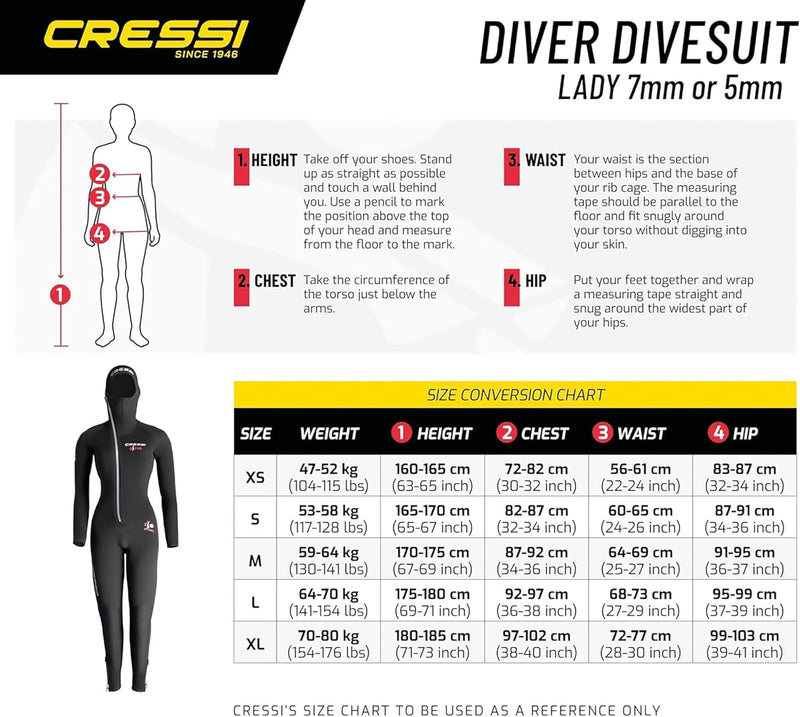 Cressi Diver Lady Monopiece Wetsuit - Premium Neoprenanzug für Damen mit Fester Kapuze - erhältlich