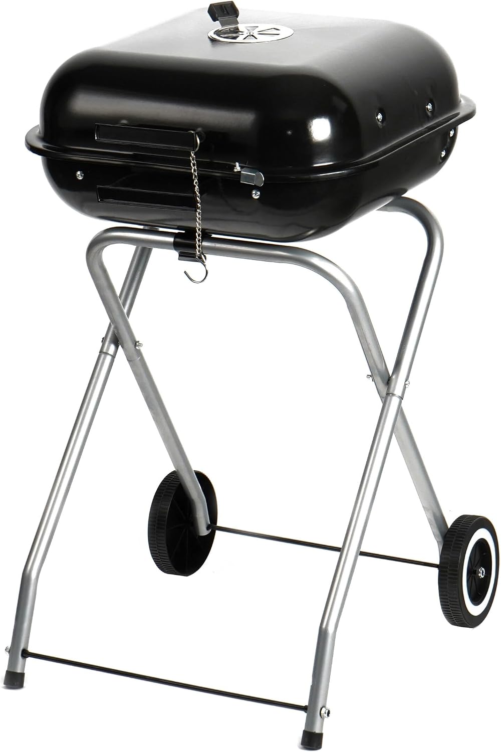 Relaxdays mobiler Holzkohlegrill mit Deckel &amp; Rollen, faltbarer Campinggrill, Balkon, Garten &amp; Park,