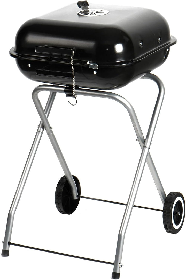 Relaxdays mobiler Holzkohlegrill mit Deckel &amp; Rollen, faltbarer Campinggrill, Balkon, Garten &amp; Park,