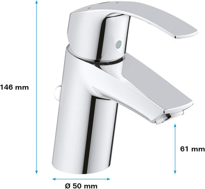 GROHE Eurosmart | Badarmatur - Waschtischarmatur | mit Zugstange, S-Size | 32926002, Silber S mit Zu