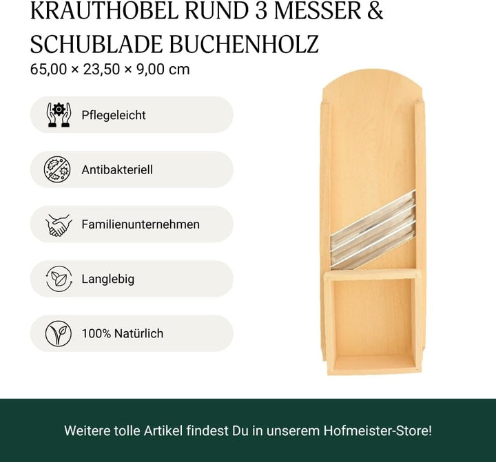 HOFMEISTER® Krauthobel 65 cm Holz - sicheres Schneiden von Krautköpfen &amp; Gemüse dank beweglichem Sch