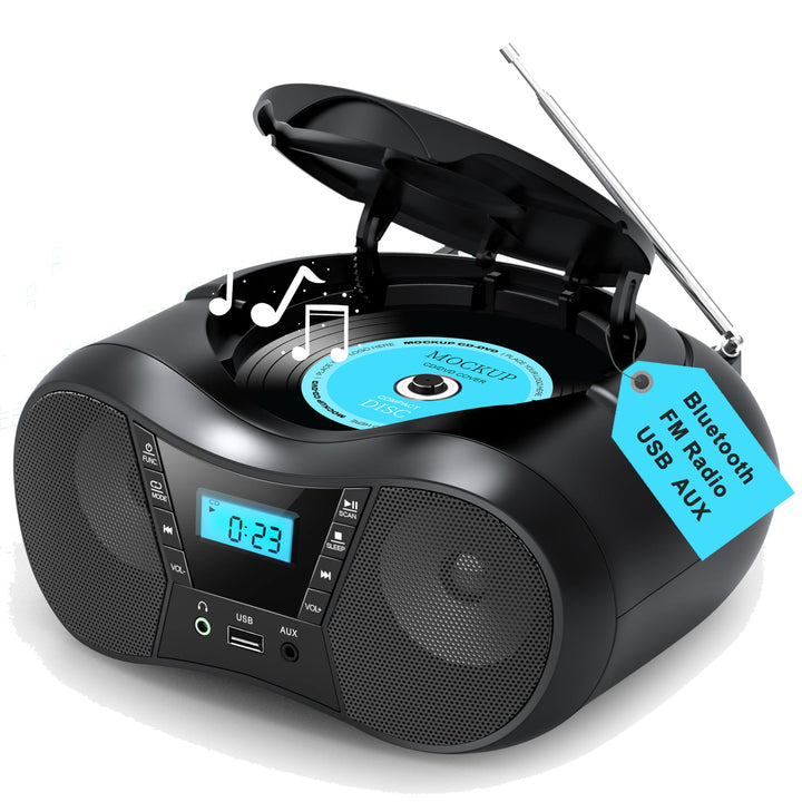 Greadio Tragbarer CD Player Bluetooth 5.1, Boombox Radio mit CD-Player, USB, AUX-In, Netz- und Batte